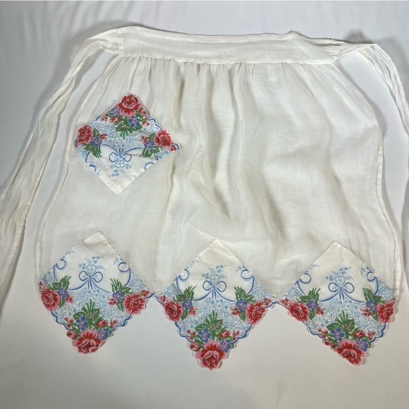 Vintage Handkerchief Floral Hostess Half Apron Handmade Kitchen Cooking Baking - Picture 10 of 16